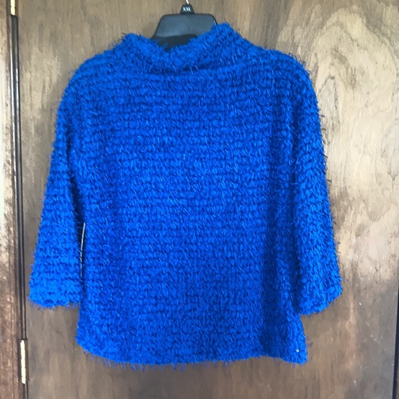 Multiples sweater top royal blue jewel tone w texture & stretch casual office S - Picture 7 of 16